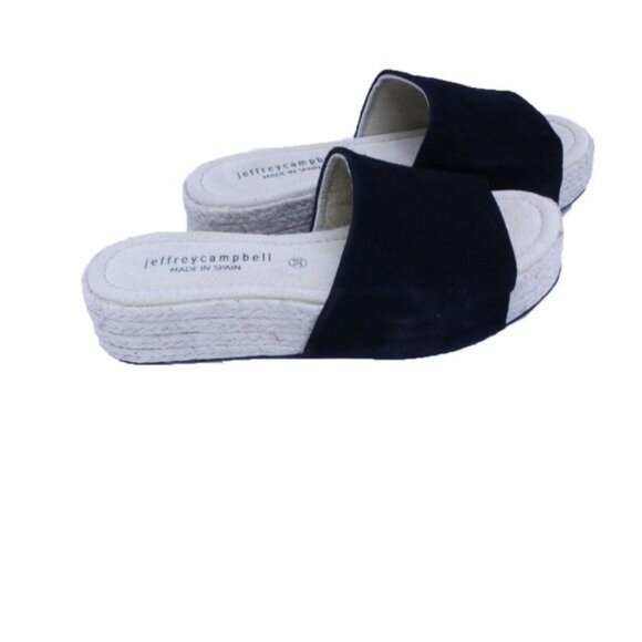 Jeffrey Campbell Black Suede Espadrille Slip-On Platform Sandals - Picture 4 of 7